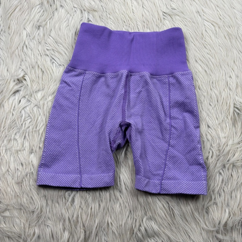 Free People Movement Women's XS S Ribbed Purple Good Karma Bike Shorts Gym